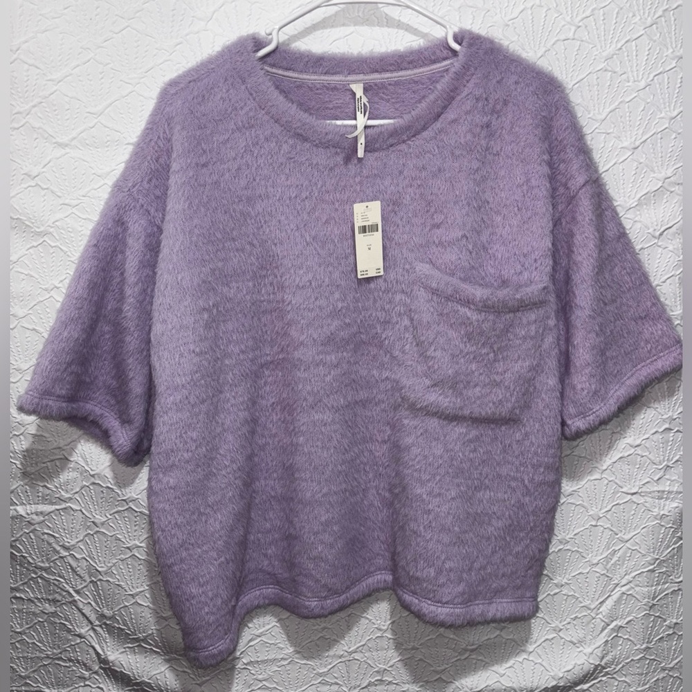 Anthropologie Women’s Lilac Fluffy Knit Short Sleeve Sweater Top Size M NWT